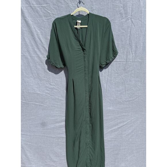 H&M Green Midi Dress Size Small‎ Short Sleeve Loose_ Missing Tie Belt - Picture 1 of 14